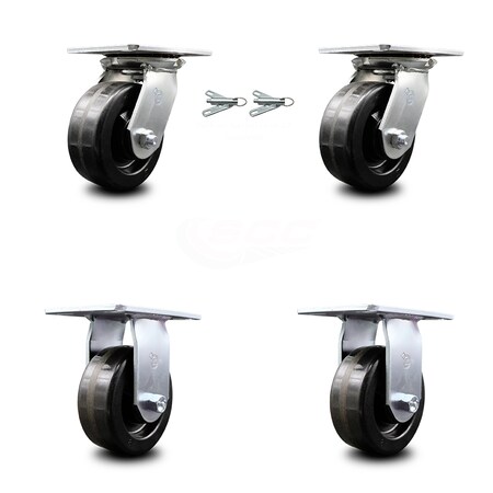 Service Caster 5 Inch Phenolic Caster Set with Roller Bearing 2 Swivel Lock and 2 Rigid SCC SCC-35S520-PHR-BSL-2-R-2